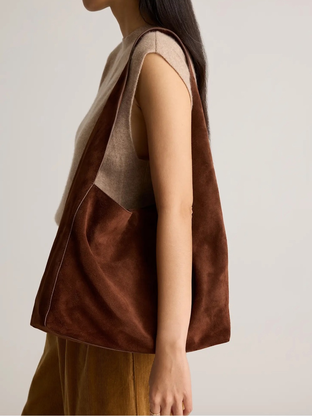 Quince Esme Chocolate Brown Suede Shoulder Slouchy Bag